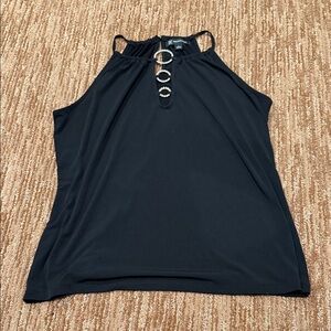 Black Halter Tank Top with Rhinestone Rings - Women